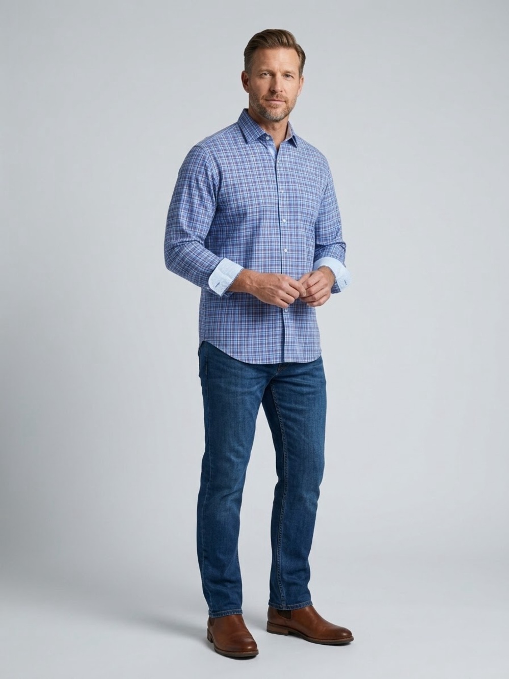 TailorByrd Collection Long Sleeve Plaid Button-Down Shirt 100% Long Staple